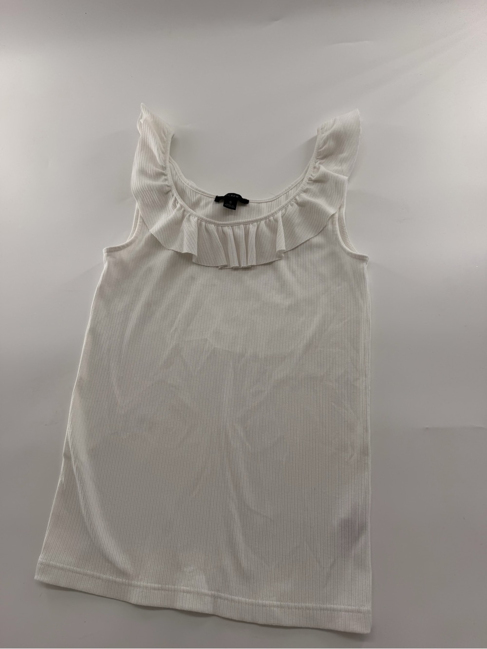 J. Crew Sleeveless Ruffle Ribbed Tank Top Women’s Small Summer Shirt White